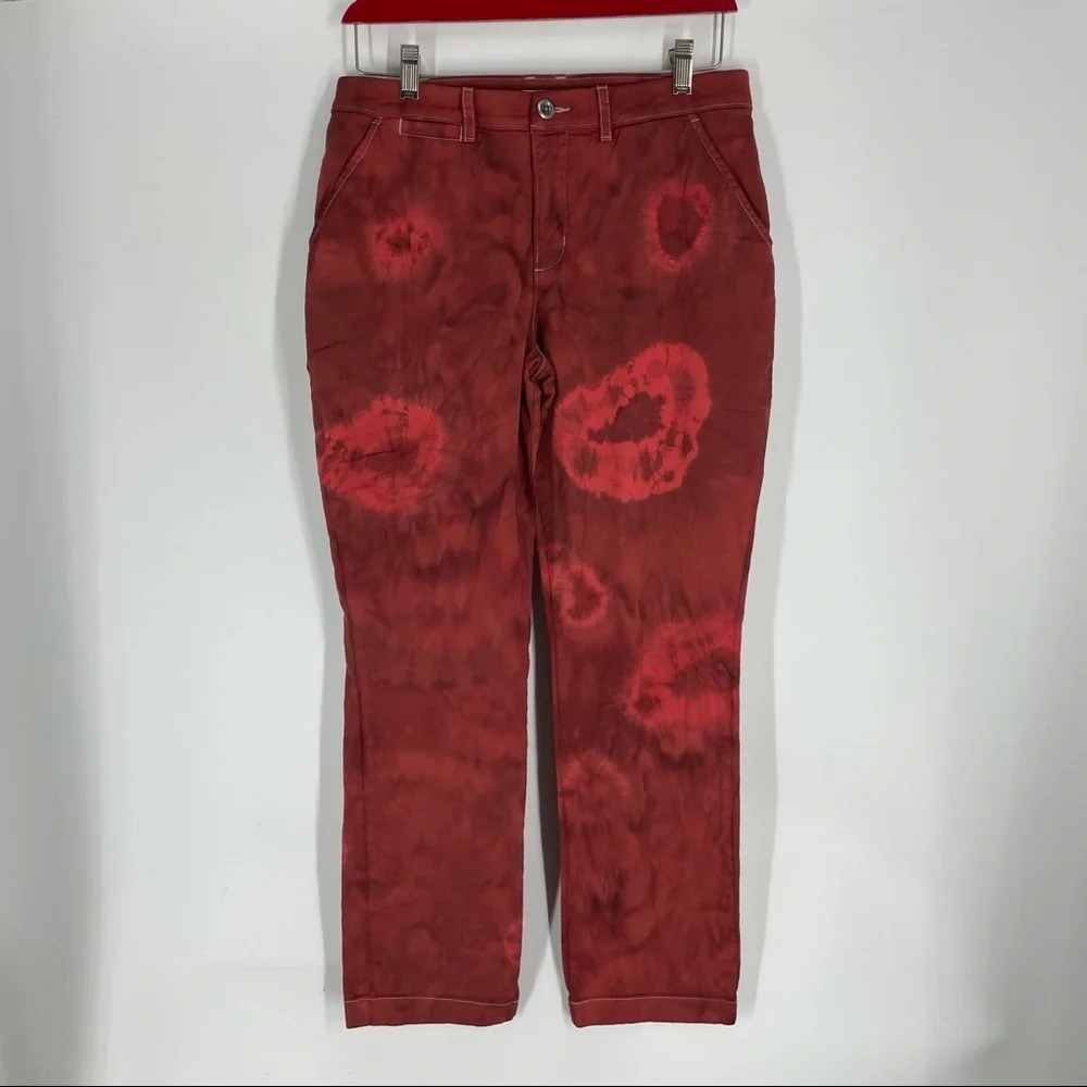 Garnet Hill ice dyed tie dyed red pants chinos 6